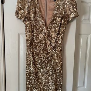 French Connection EUC full sequin gold cocktail dress size 4